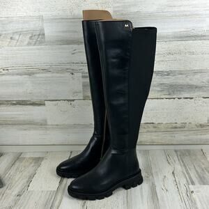 Michael Kors Ridley womens 5m Black leather combat/chunky knee high boots new